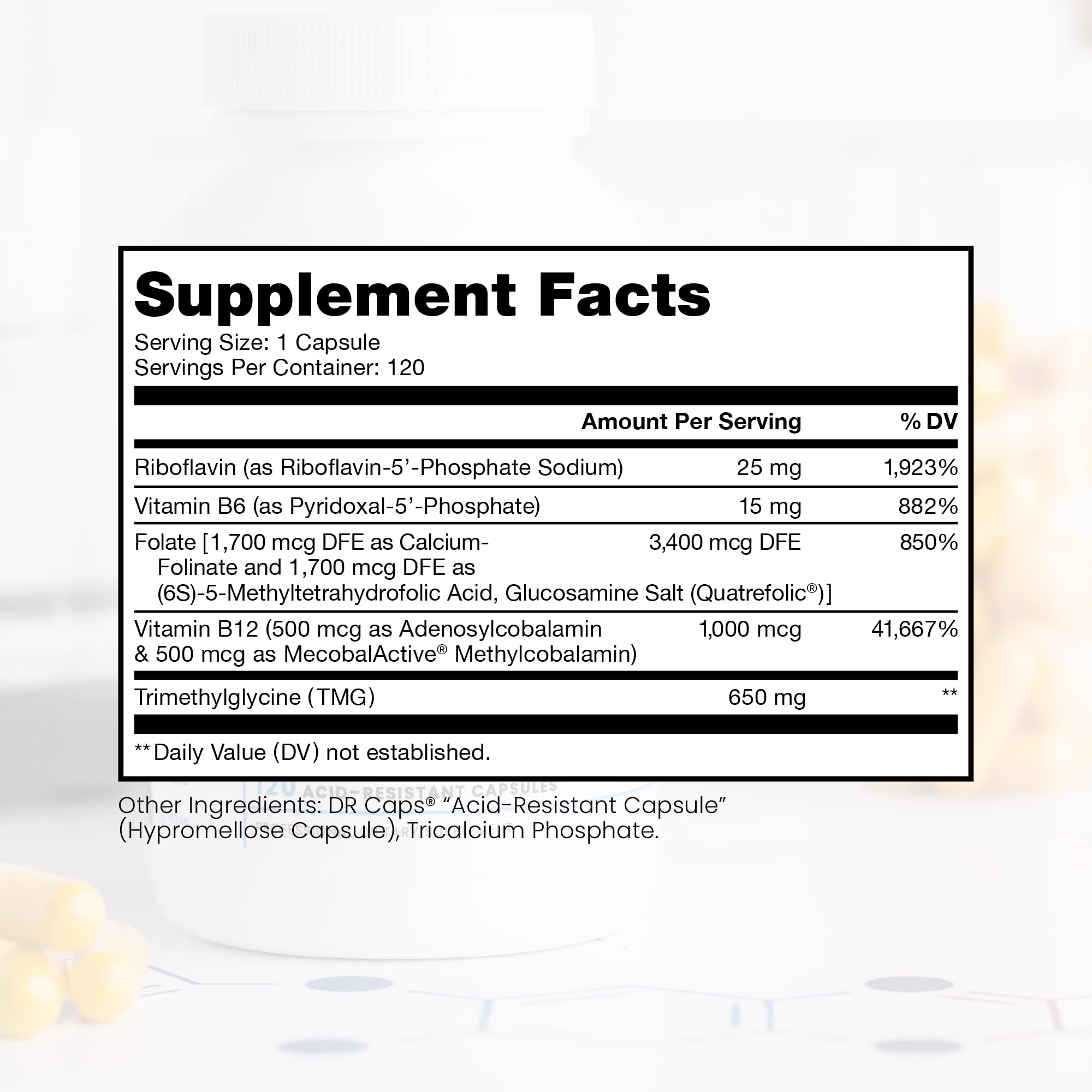 Pure Therapro Rx methylated B Complex capsules in bottle—easy to swallow daily methylation support.