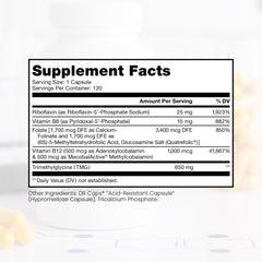 Pure Therapro Rx methylated B Complex capsules in bottle—easy to swallow daily methylation support.
