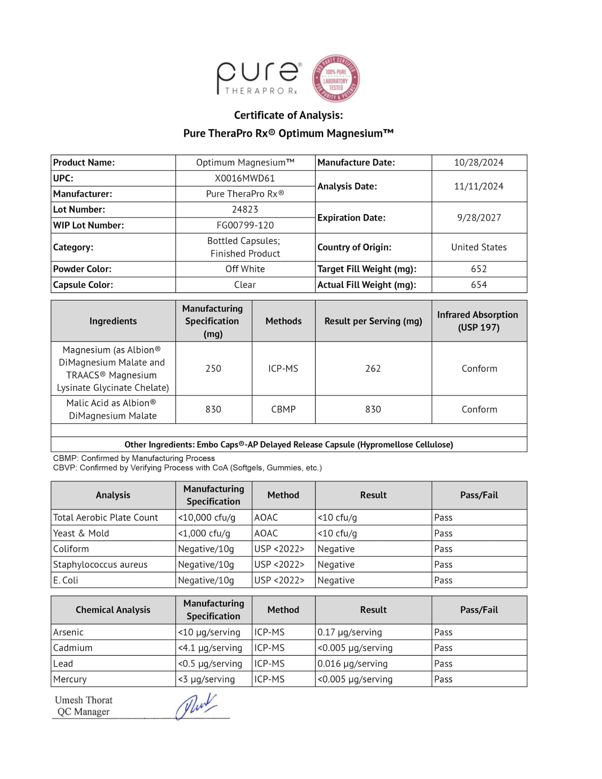 Pure Therapro Rx Optimum Magnesium packaging featuring NSF-certified facility assurance