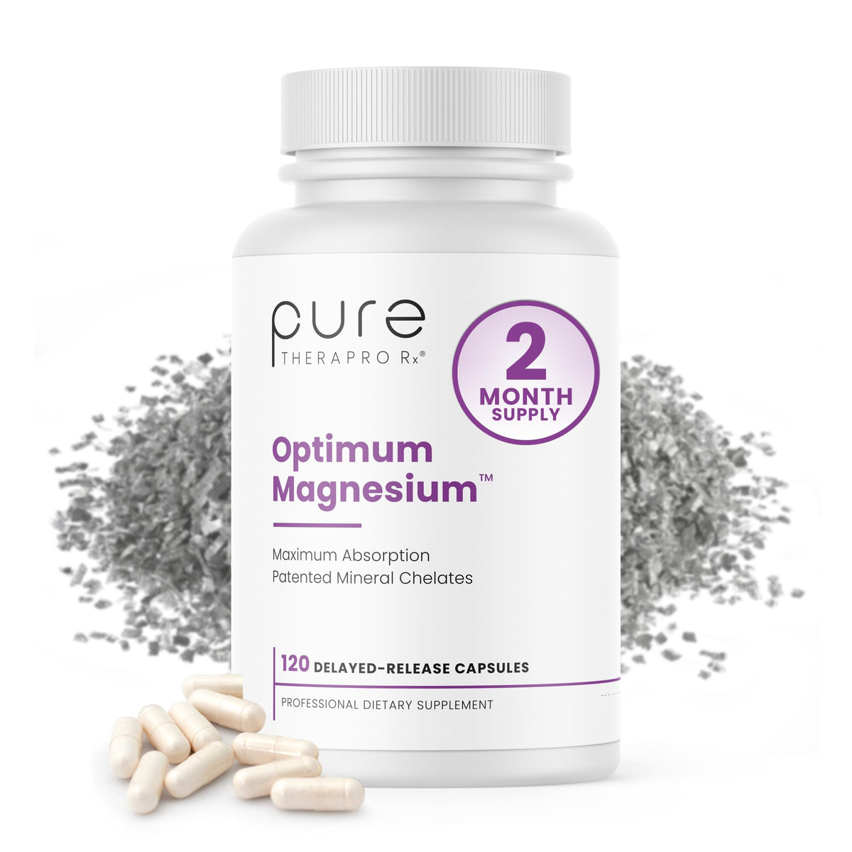 Pure Therapro Rx Optimum Magnesium bottle showing chelated lysinate glycinate for energy support