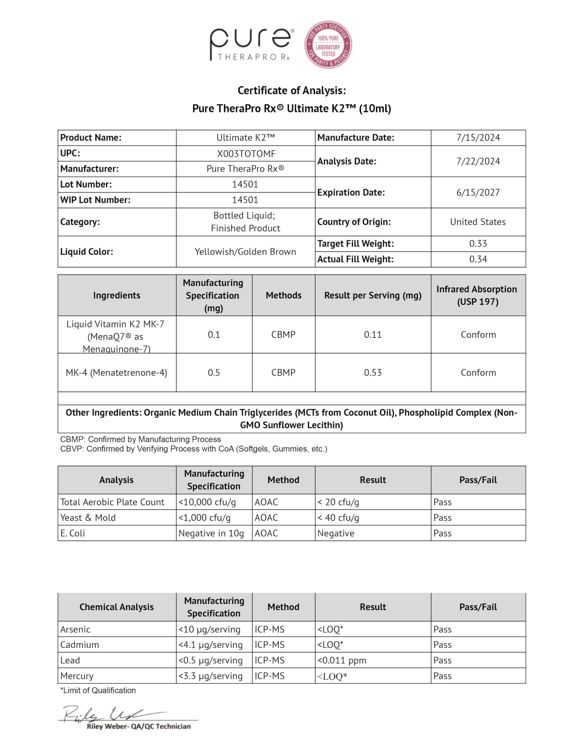 Label notes Pure Therapro Rx Ultimate K2 with liposomal MK-7 and MK-4 for enhanced bioavailability.