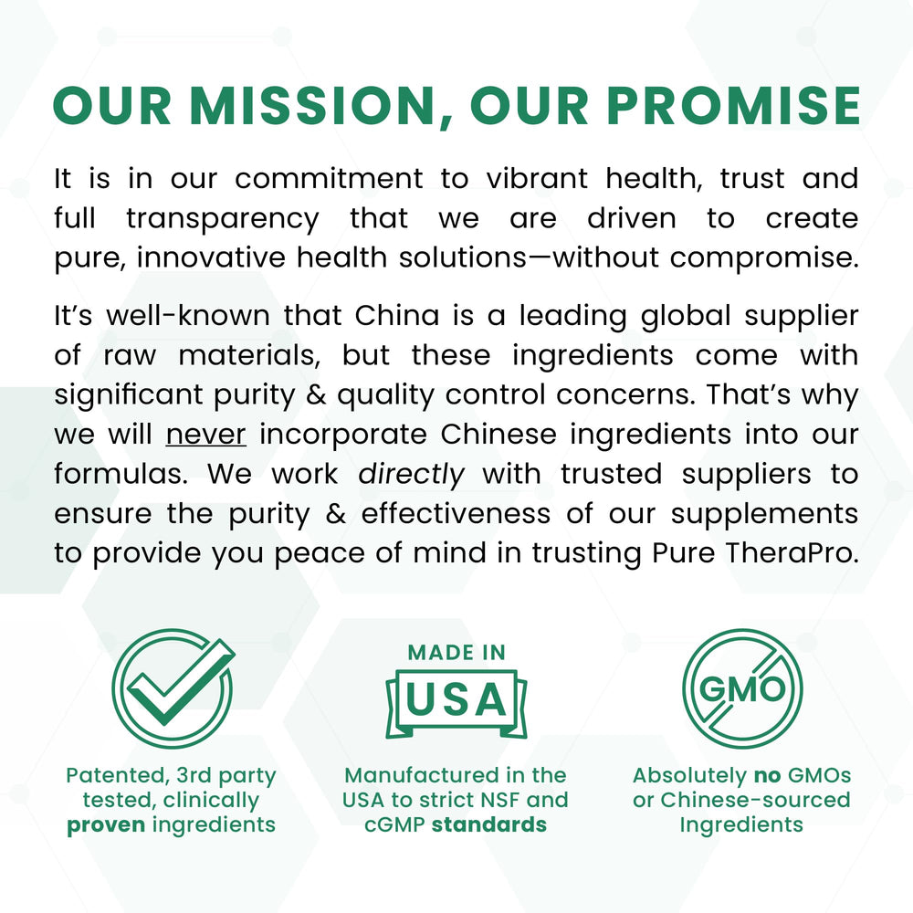 Pure Therapro Rx USA manufacturing GMP badge emphasizes pharmaceutical-grade quality