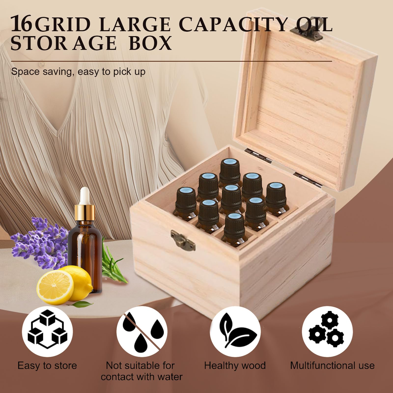 Pure Vie wooden oil box handles provide easy carrying and quick access.