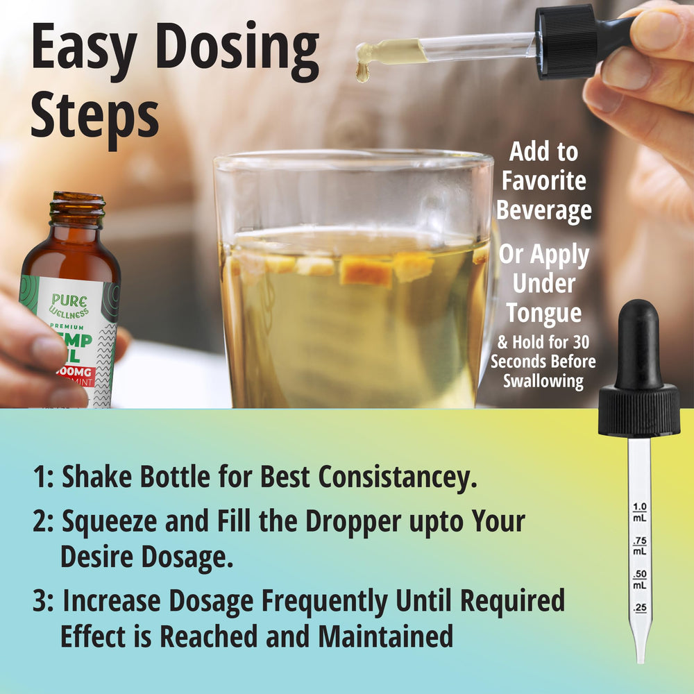 Pure Wellness Hemp Seed Oil peppermint glass bottle showcases high potency and clean vegan formulation