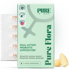 Pure Woman Pure Flora packaging for convenient at-home feminine care.