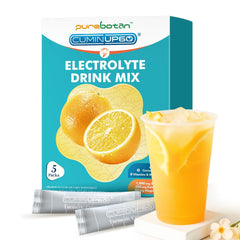 PureBotan hydration packets orange packaging front, ideal for quick hydration on the go.