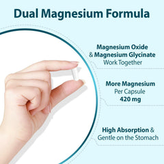Close-up of PureBotan magnesium oxide and glycinate capsules for high absorption