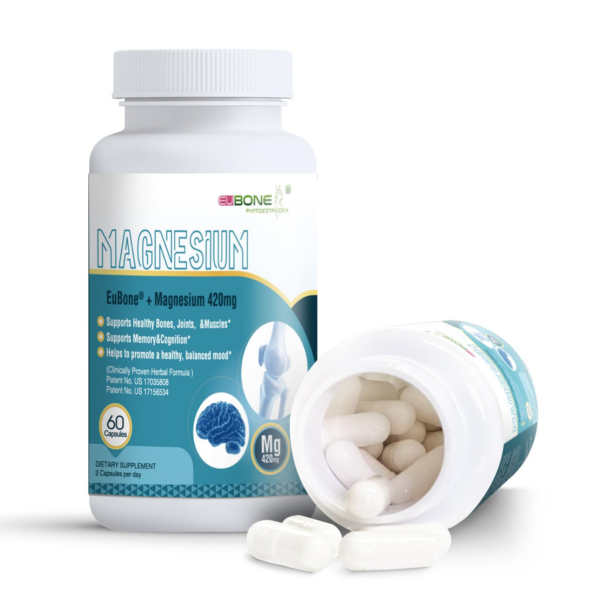 PureBotan bottle front label showing extra strength magnesium with EuBone for daily wellness