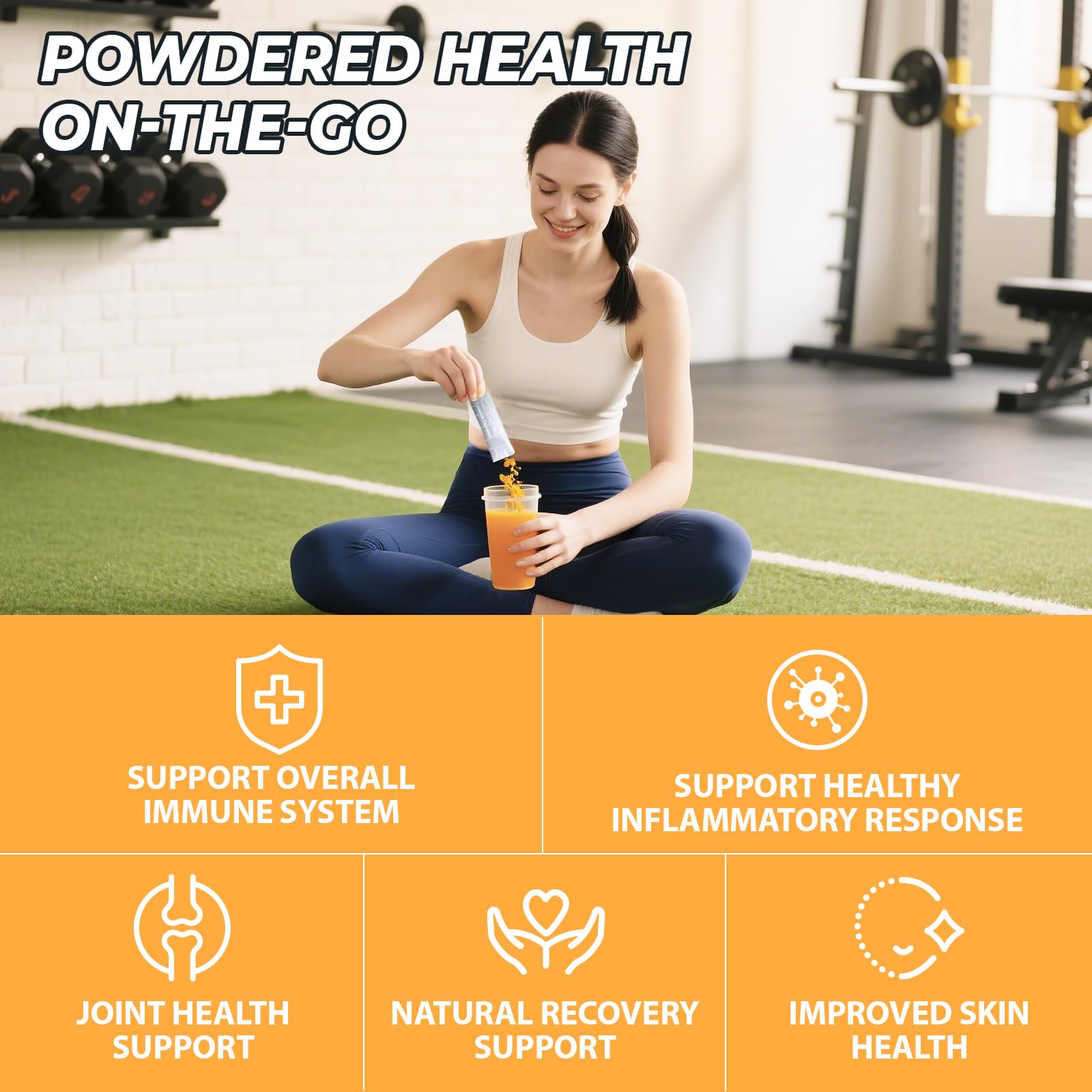 Pour-ready turmeric drink orange flavor to mix with water