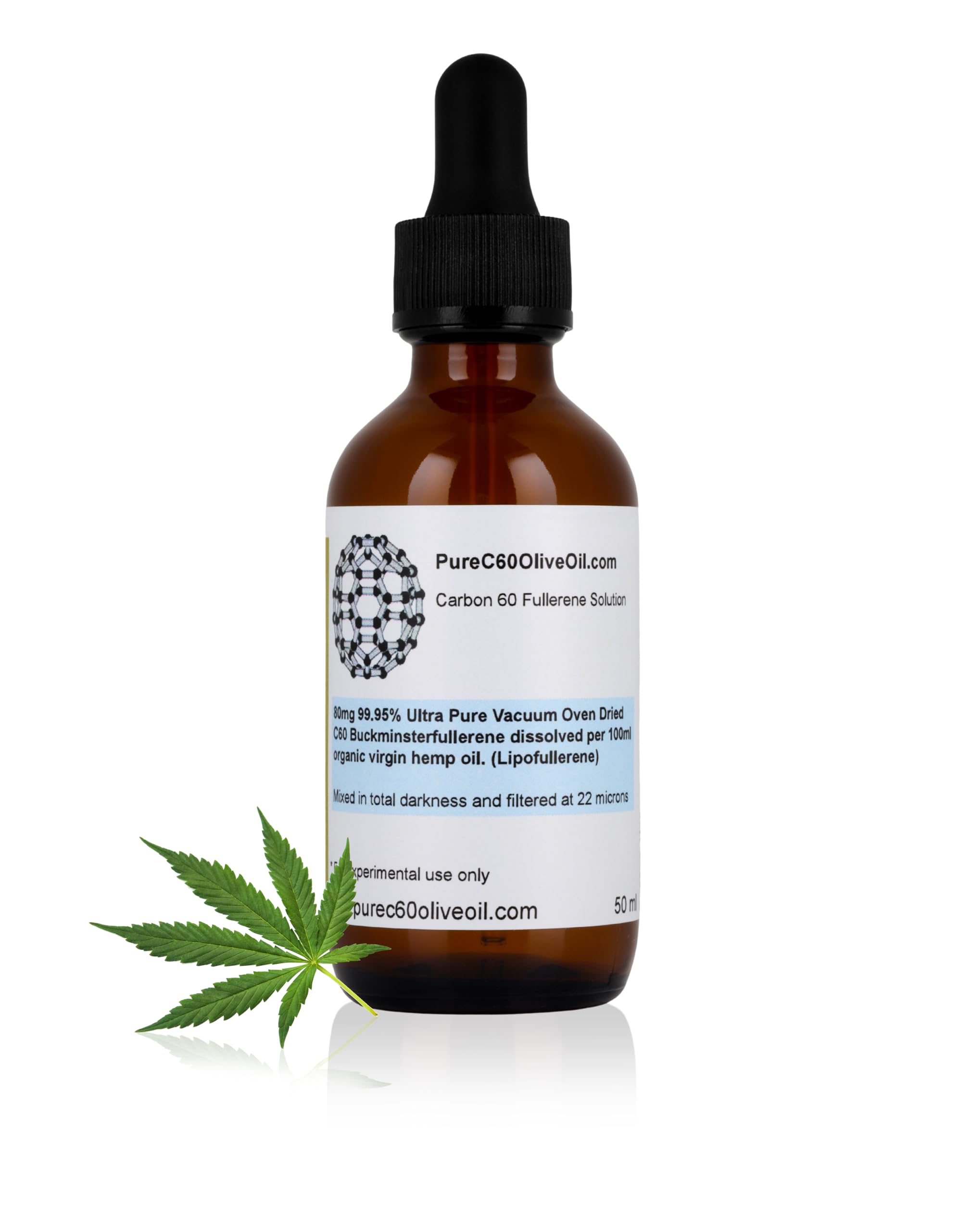 PureC60OliveOil hemp seed oil bottle, ready for precise dosing
