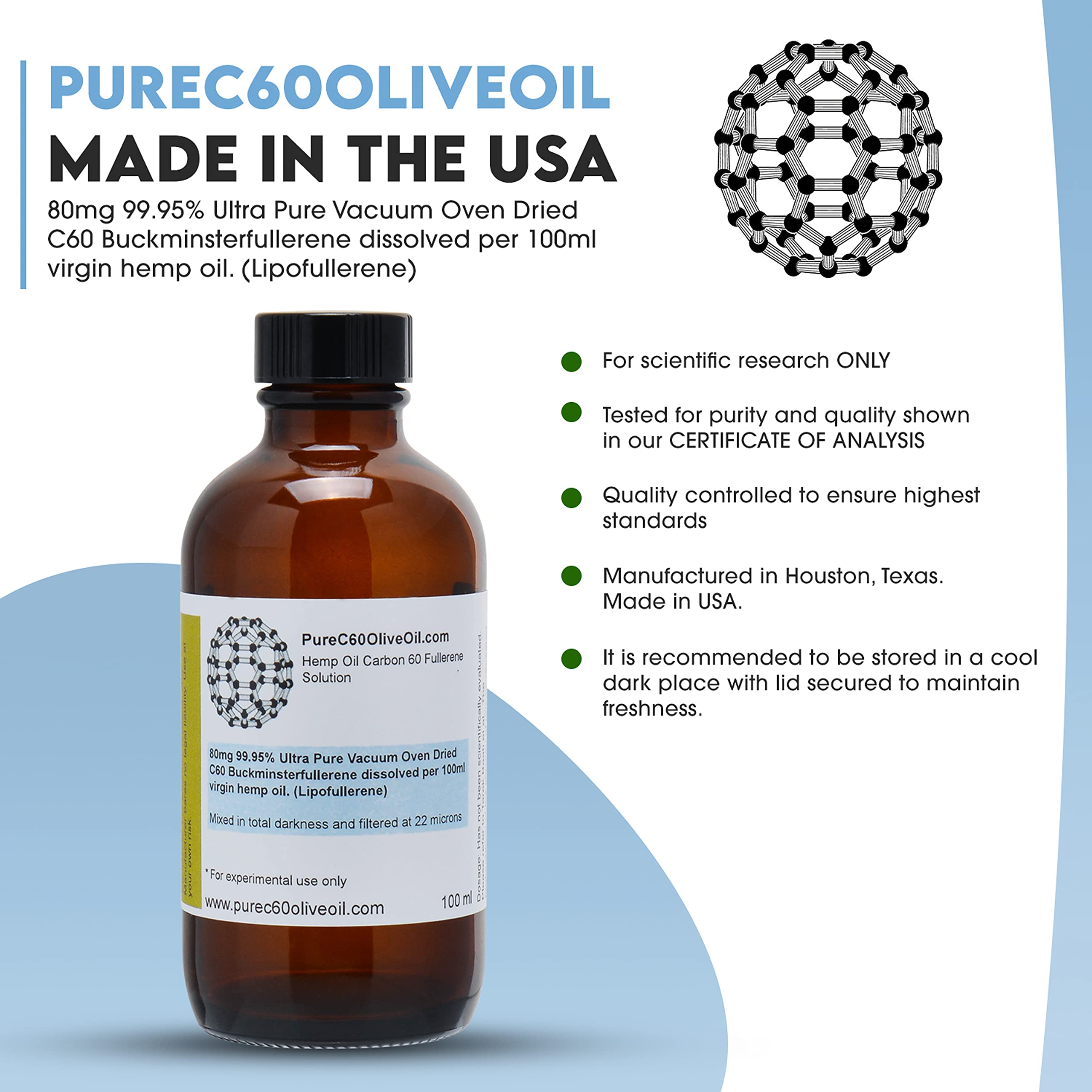 PureC60OliveOil lab-tested purity indicates trusted quality.