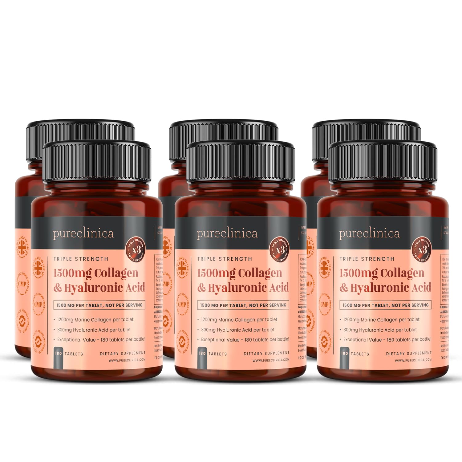 PureClinica 1500mg tablets bottle front view for daily wellness.