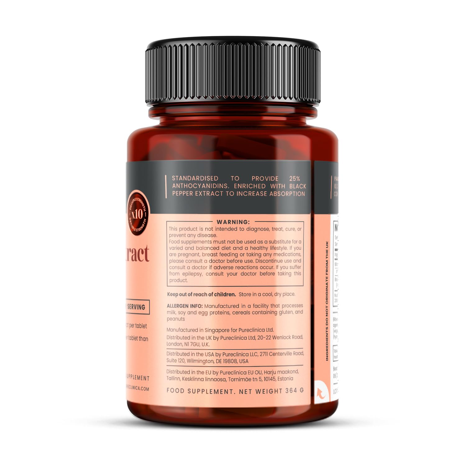 PureClinica Bilberry anthocyanidins 125mg content highlight