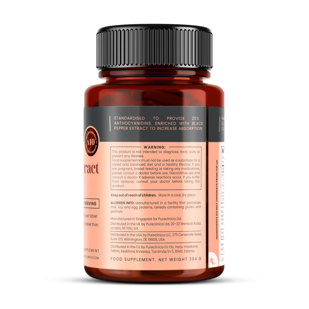 PureClinica Bilberry anthocyanidins 125mg content highlight
