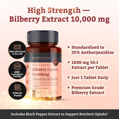PureClinica Bilberry ingredients label with 12.5% anthocyanidins and 125mg