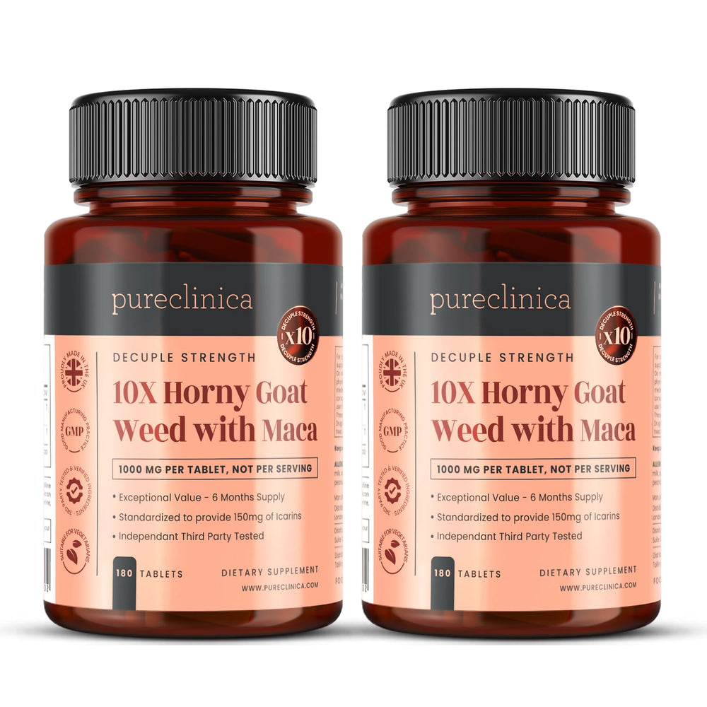 PureClinica Horny Goat Weed tablet close-up showing high potency and texture for daily use