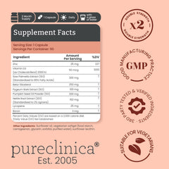 Pureclinica ProstaC bottle back shows supplement facts and quality.