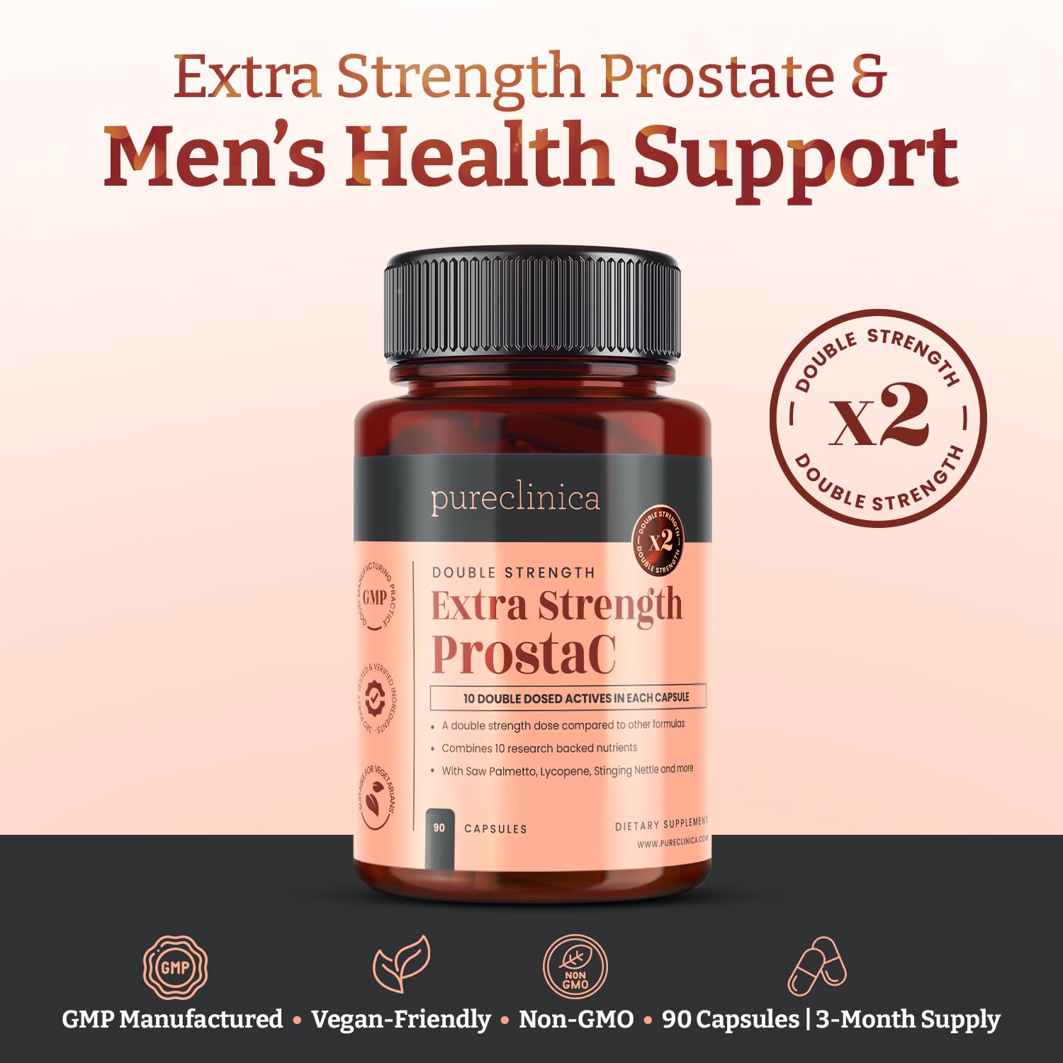 Pureclinica ProstaC tablets close-up of high-strength capsules.