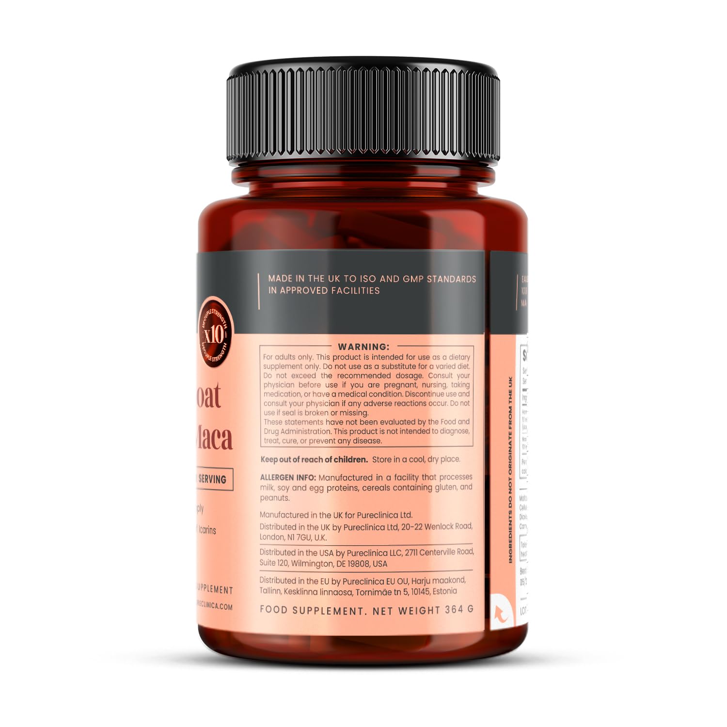 PureClinica bottle with stacked tablets indicating six-month convenience.