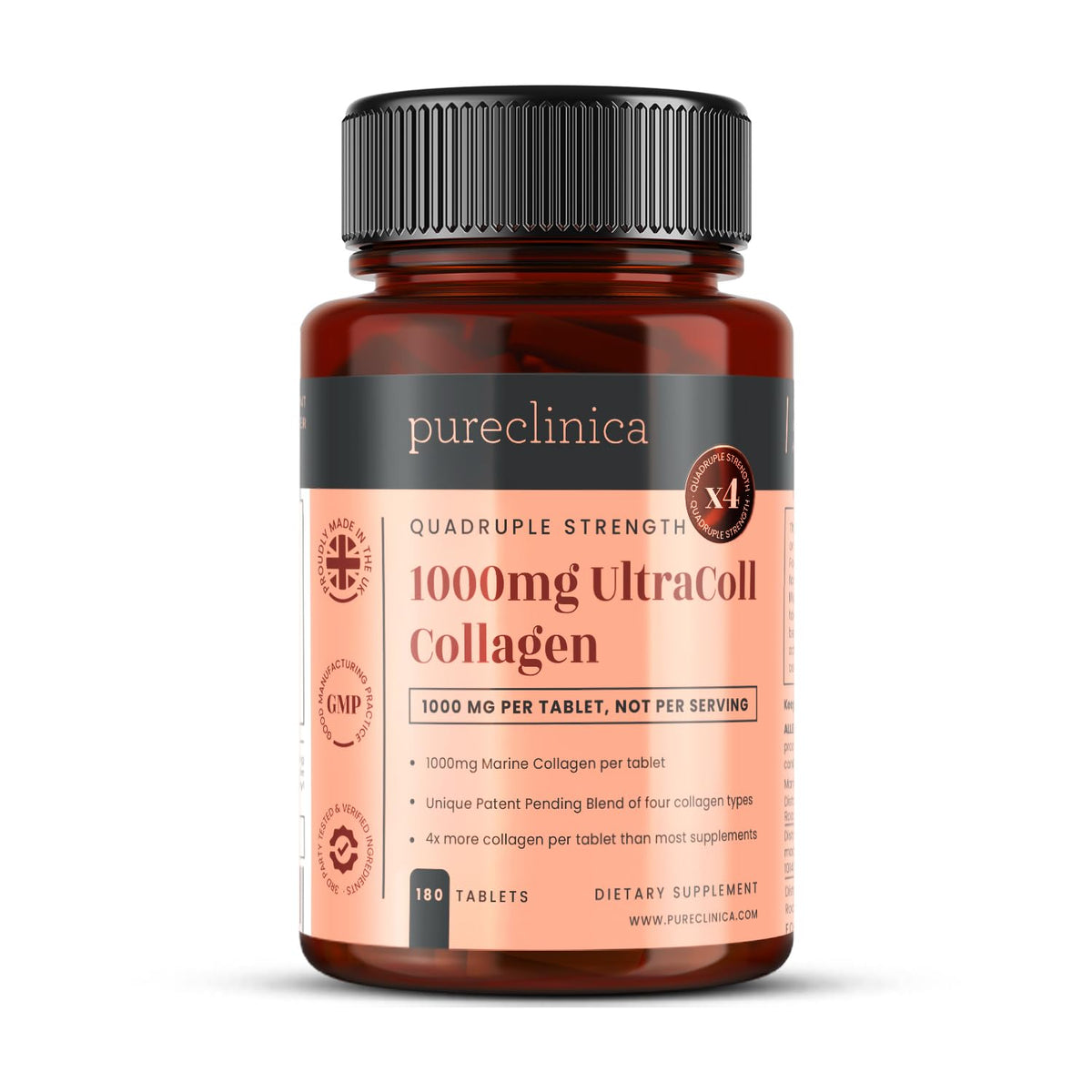 PureClinica UltraColl bottle front view for convenient daily collagen intake.