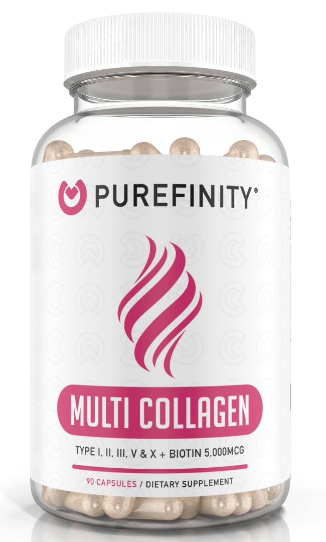 Purefinity Collagen Peptides bottle front view showing 90 capsules
