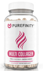 Purefinity Collagen Peptides bottle front view showing 90 capsules