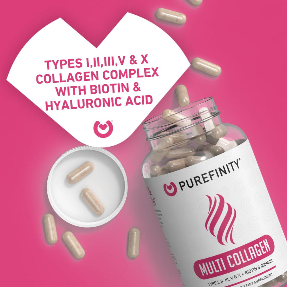 Purefinity Collagen Peptides bottle with ingredients, signaling quality