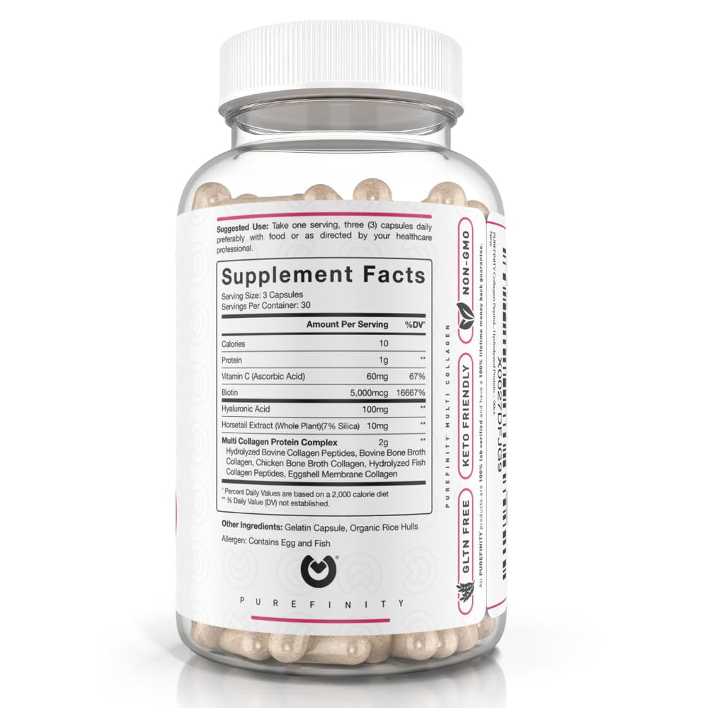 Purefinity Collagen Peptides USA-made label highlighting domestic production