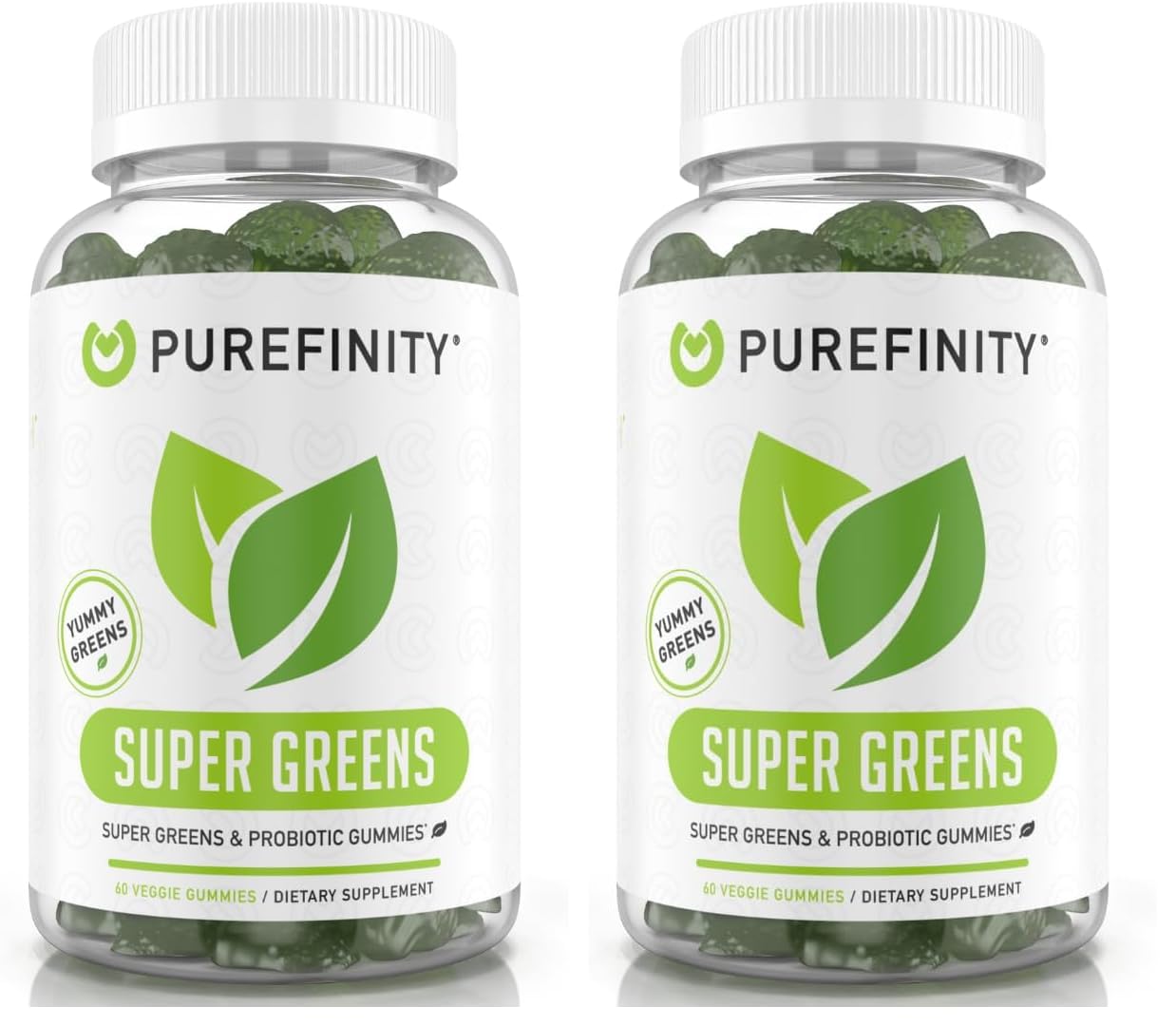 PUREFINITY Daily Super Greens Gummies bottle front with berry flavor for daily immune and energy support.