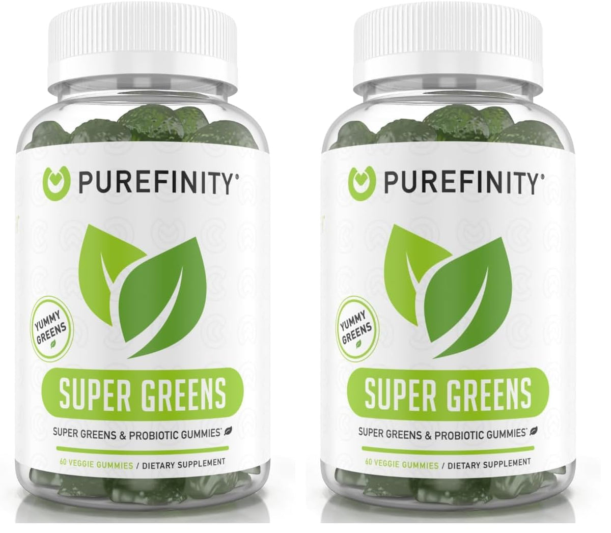 PUREFINITY Daily Super Greens Gummies bottle front with berry flavor for daily immune and energy support.