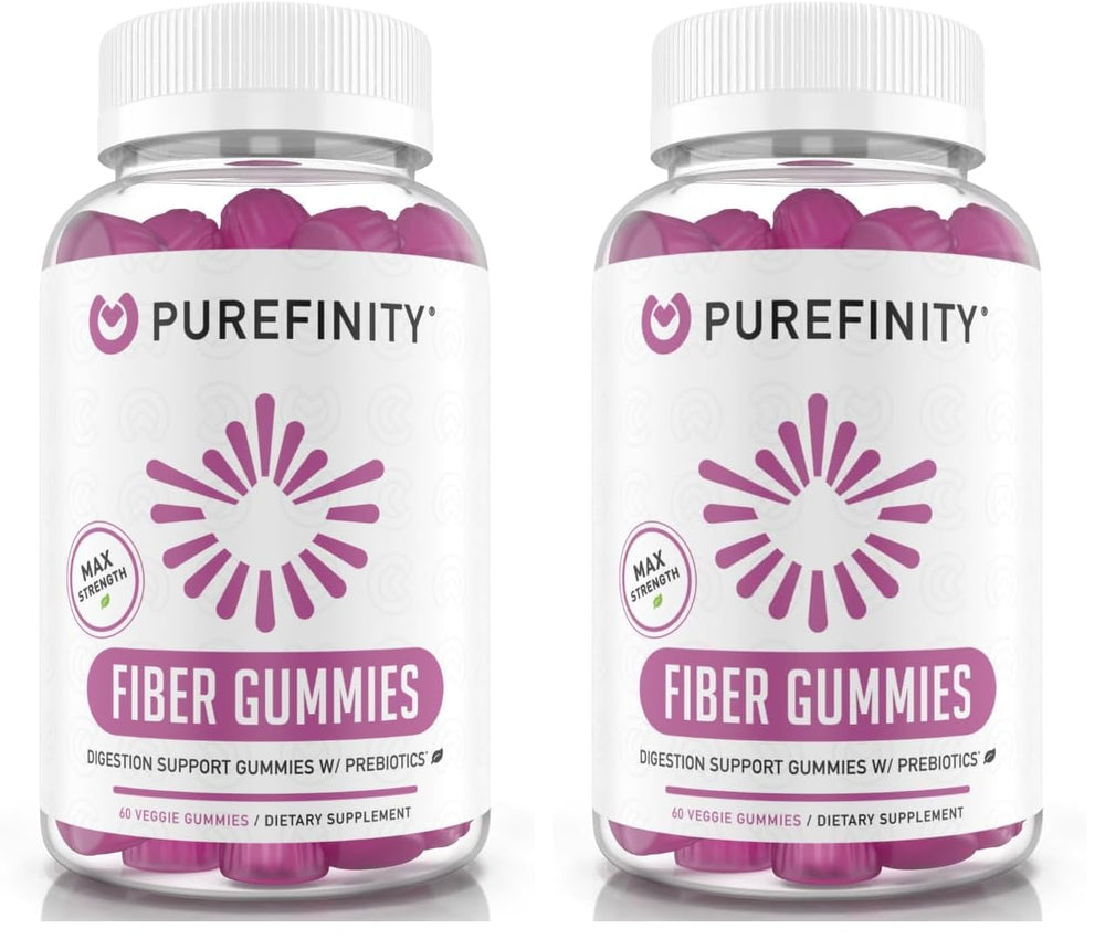 PUREFINITY Fiber Gummies bottle front highlighting sugar-free prebiotic support for daily digestion