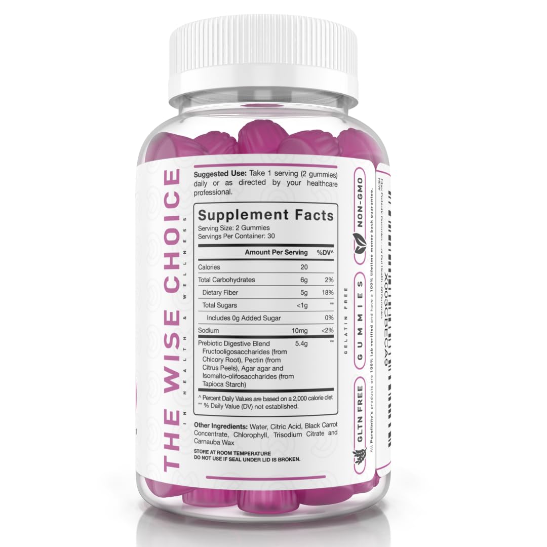 PUREFINITY Fiber Gummies kid-friendly bottle beside school snack invites family use