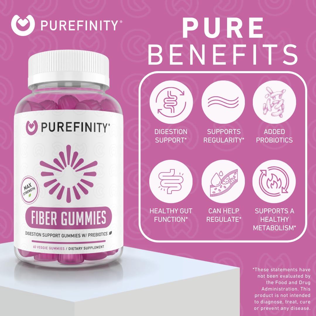 PUREFINITY Fiber Gummies packaging on shelf emphasizing non-GMO vegan formula