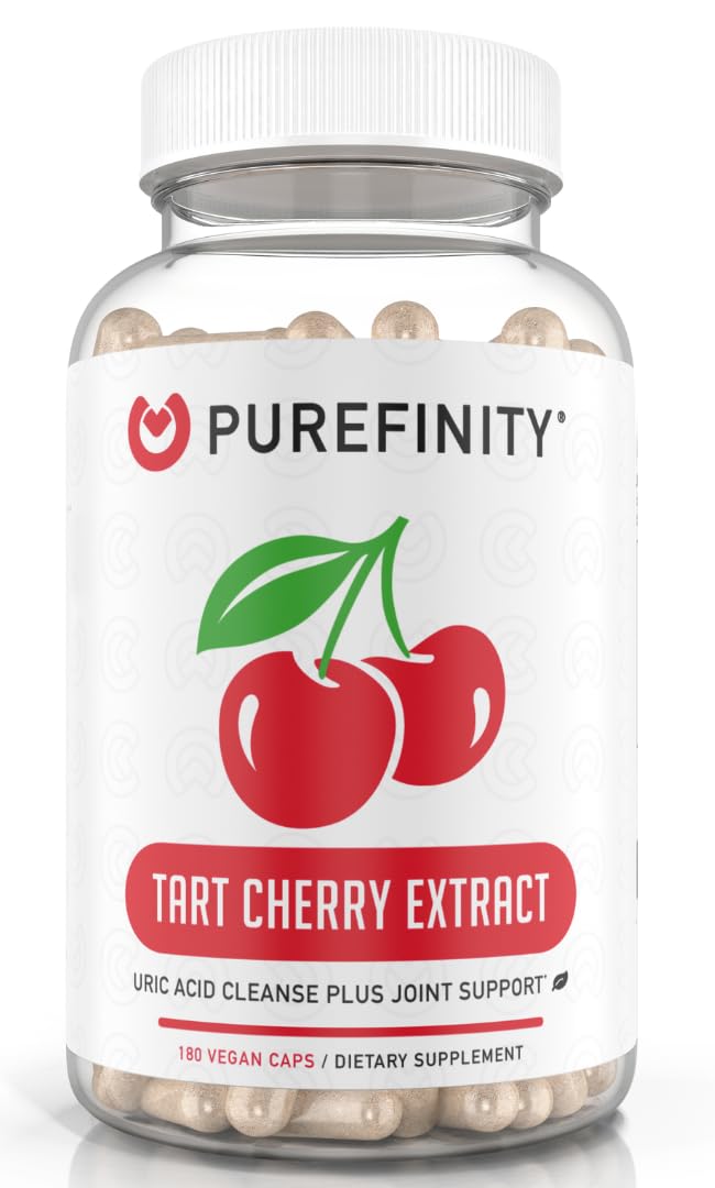 PUREFINITY Tart Cherry Capsules bottle for daily uric acid support.