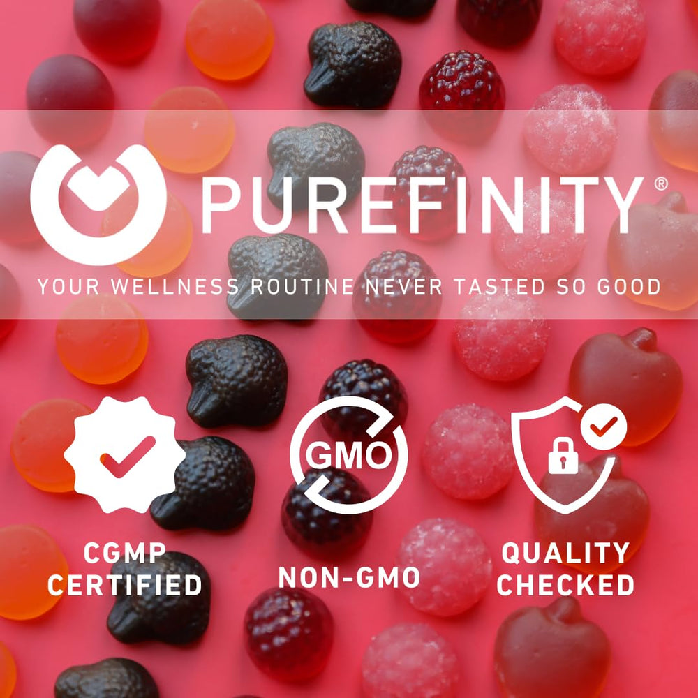 PUREFINITY Tart Cherry Gummies ingredients close-up emphasize tart cherry extract benefits.