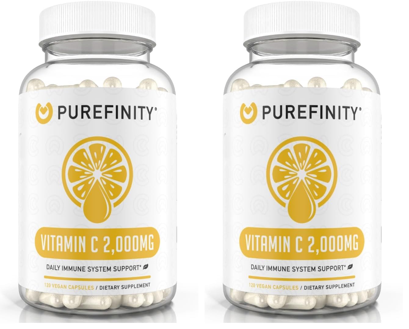 Purefinity Vitamin C 2000mg capsules bottle for daily wellness and high absorption.