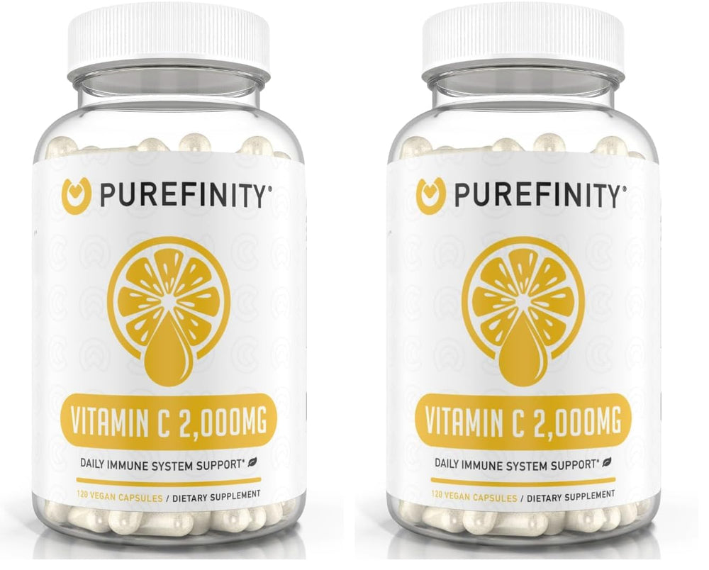 Purefinity Vitamin C 2000mg capsules bottle for daily wellness and high absorption.