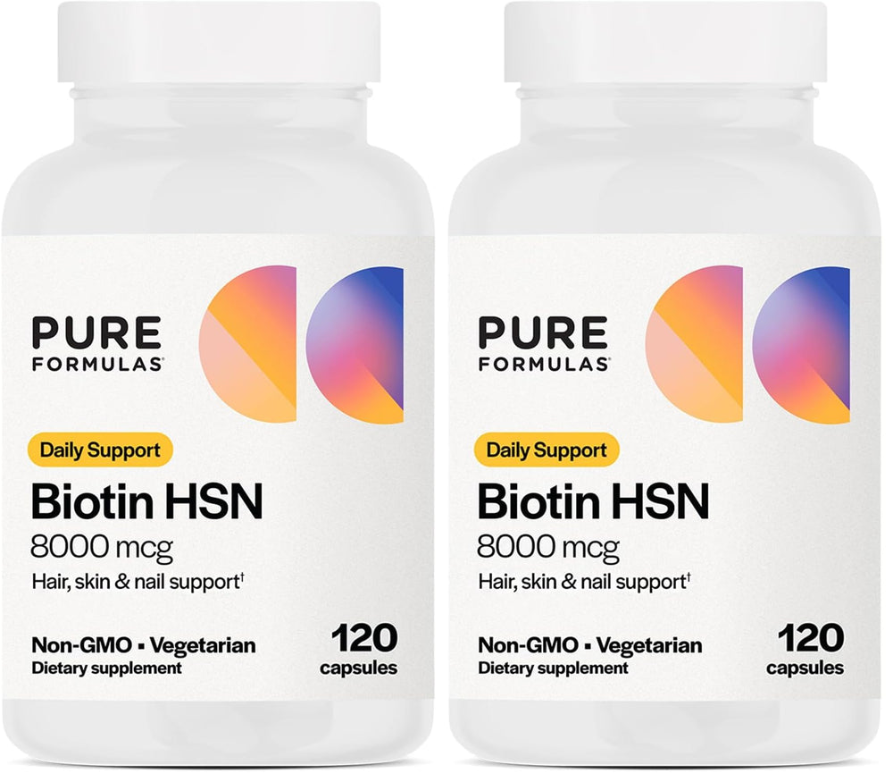 PureFormulas Biotin 8000 mcg bottle for healthy hair, skin and nails.