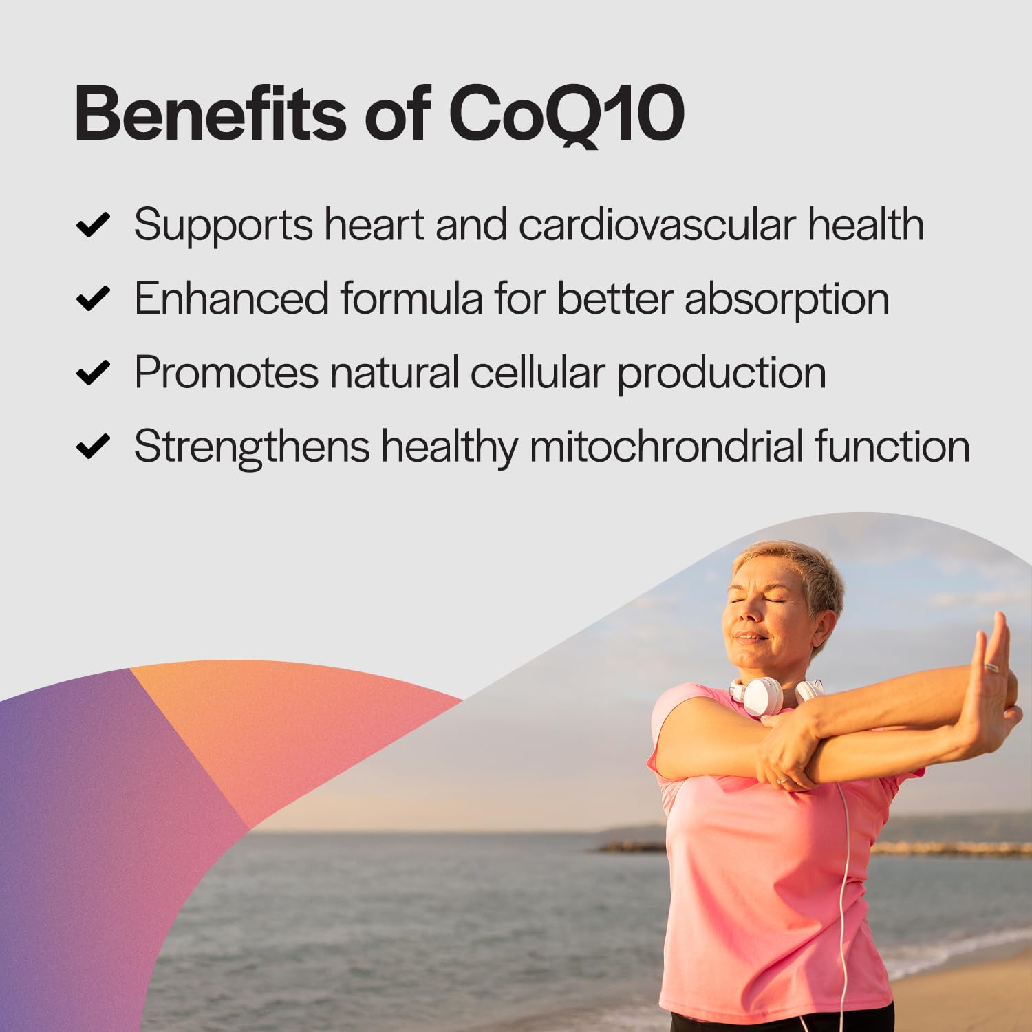 PureFormulas CoQ10 GG softgels on a clean wellness setup for daily routine