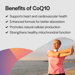 PureFormulas CoQ10 GG softgels on a clean wellness setup for daily routine