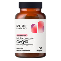 PureFormulas CoQ10 GG softgels bottle front for daily use