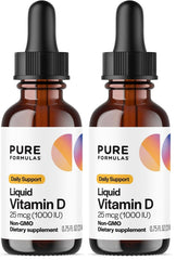 PureFormulas Liquid Vitamin D 1000IU drops, dropper pour for easy daily use.