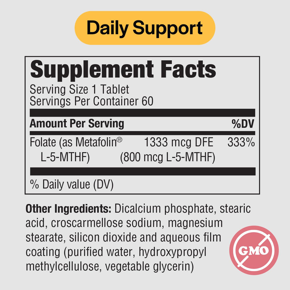 PureFormulas methylfolate 800mcg tablets in a clean, vegetarian format