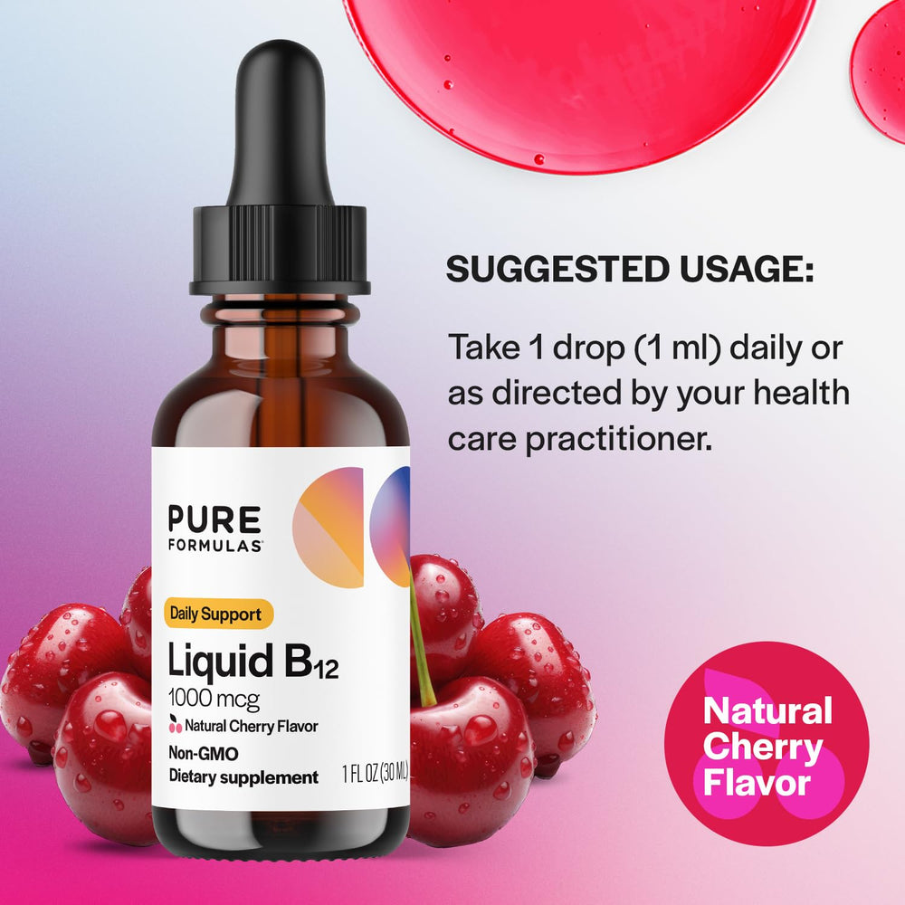 PureFormulas non-GMO label on B12 drops for allergen-free reassurance