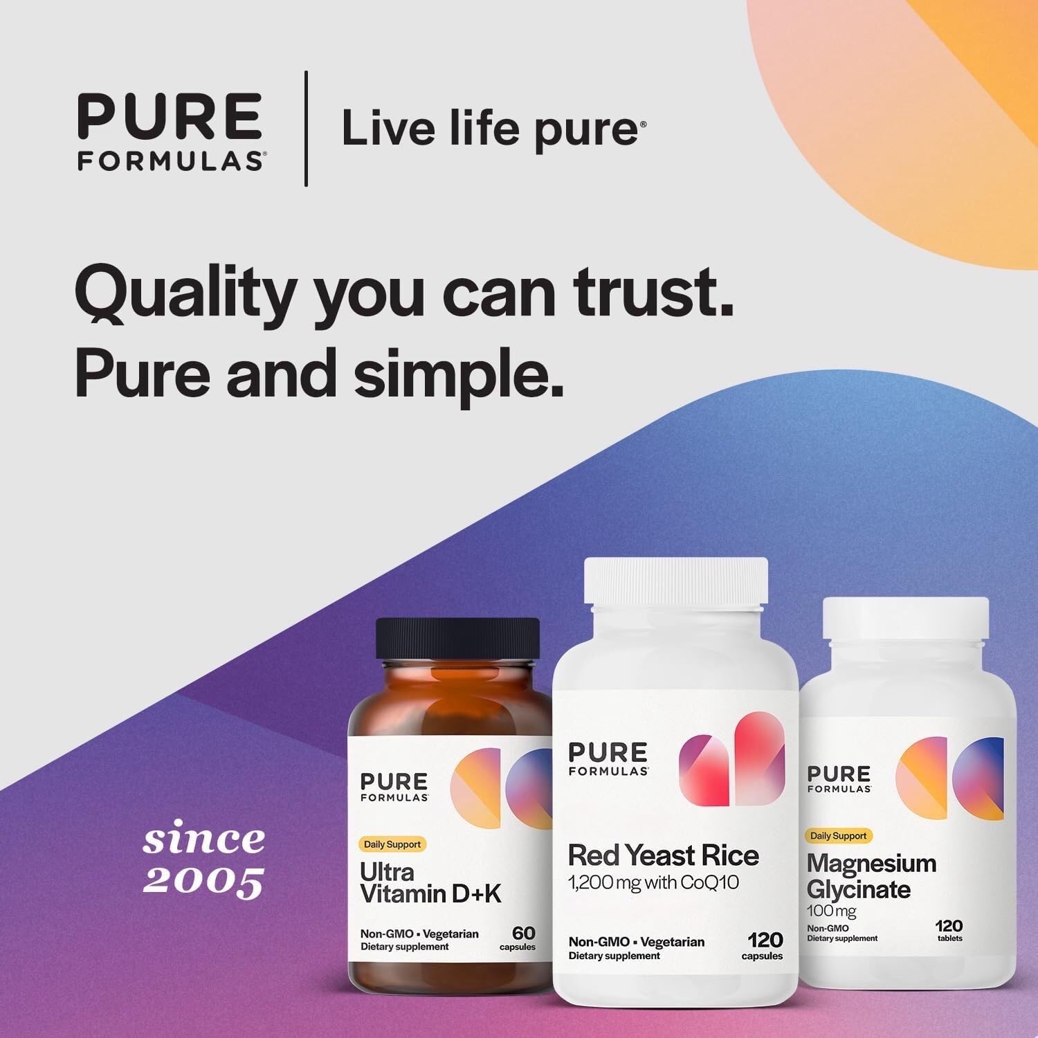 PureFormulas gluten-free seal on bottle indicating dietary compatibility.