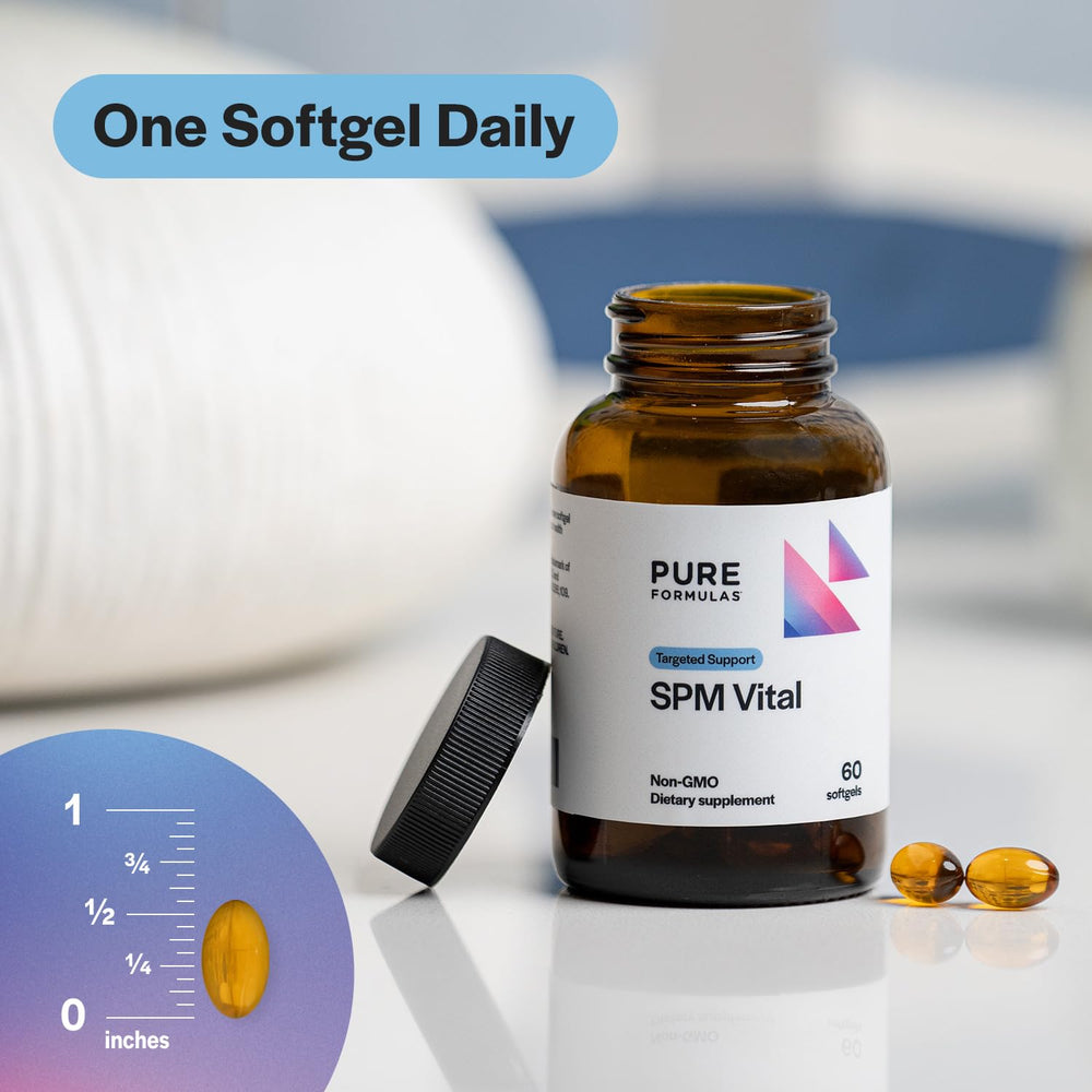 PureFormulas SPM Vital softgels close-up — tocotrienol blend supporting mobility.