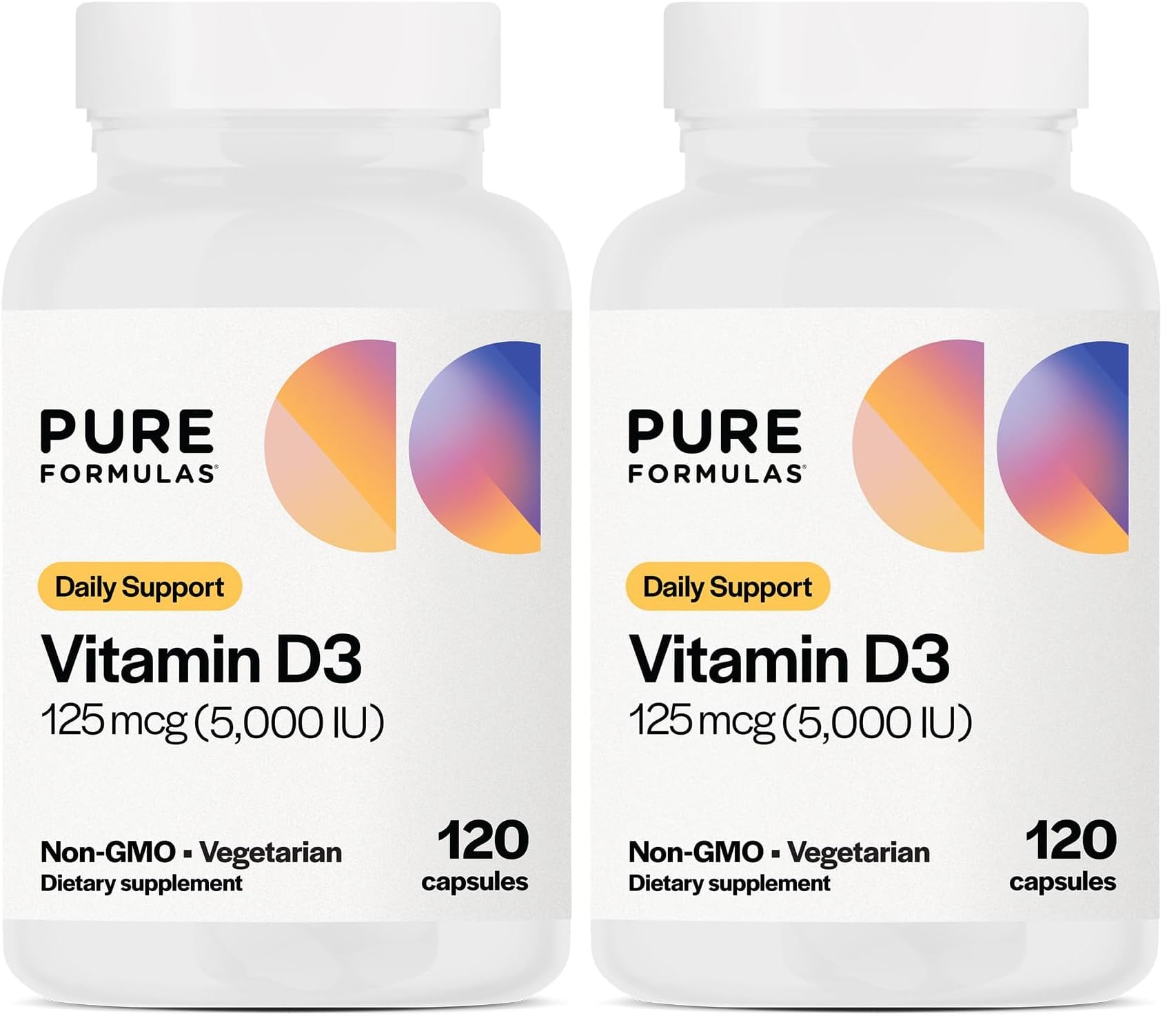 PureFormulas Vitamin D3 5000 IU bottle front label supporting daily immune health.