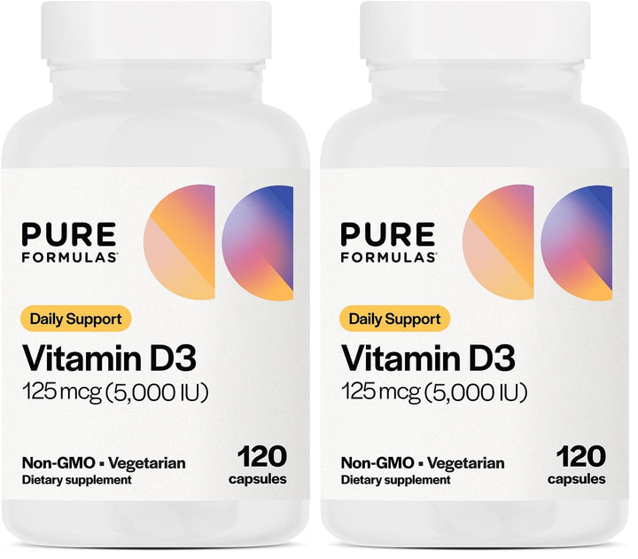 PureFormulas Vitamin D3 5000 IU bottle front label supporting daily immune health.