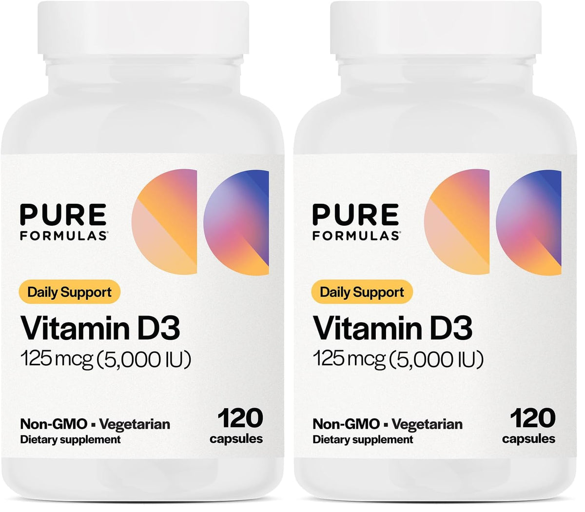 PureFormulas Vitamin D3 5000 IU bottle front label supporting daily immune health.