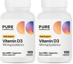 PureFormulas Vitamin D3 5000 IU bottle front label supporting daily immune health.
